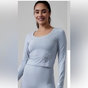 Athleta Blue M Shanti Eyelet Top long sleeve crop